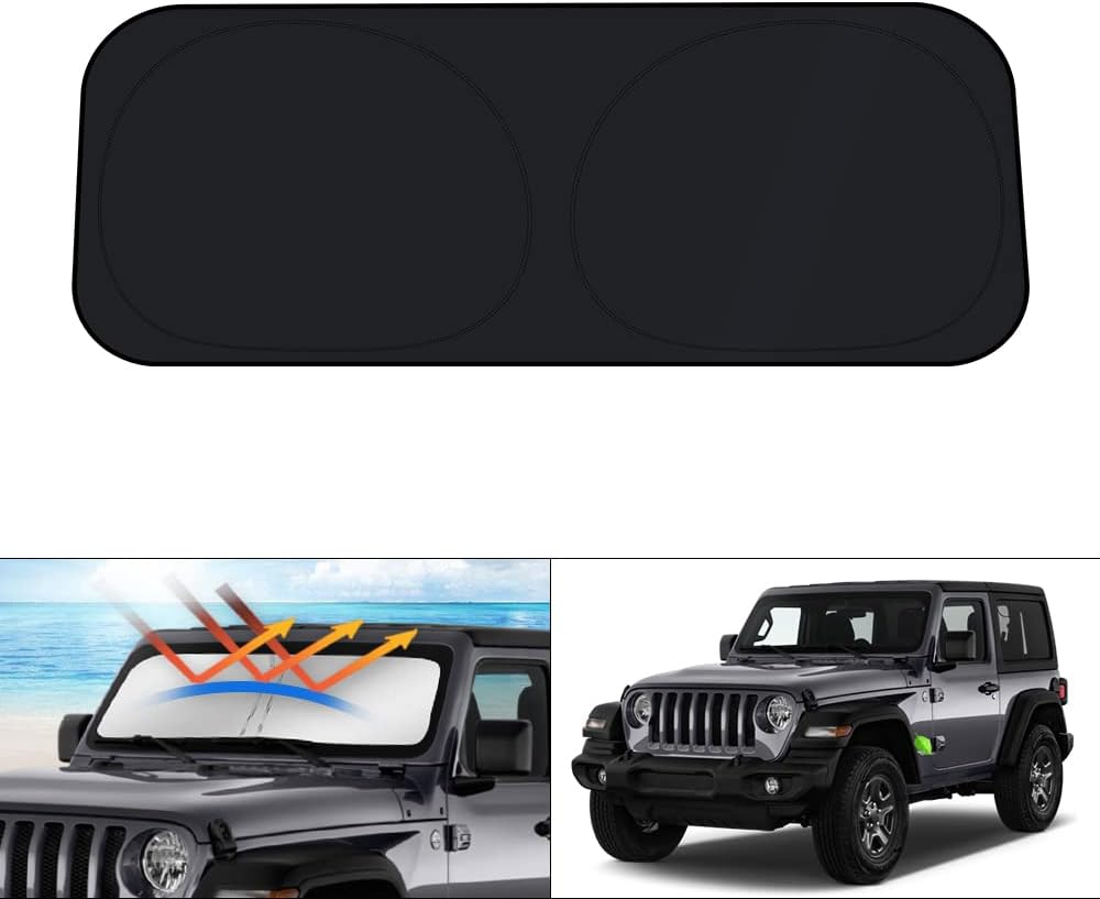 KUST Windshield Sun Shade for 2018-2023 Jeep Wrangler JL & 2/4 Door 4XE &2020-2023 Jeep Gladiator JT Front Window Sun Shade Sun Visor Protector Foldable Blocks UV Rays Keep Your Car Cool