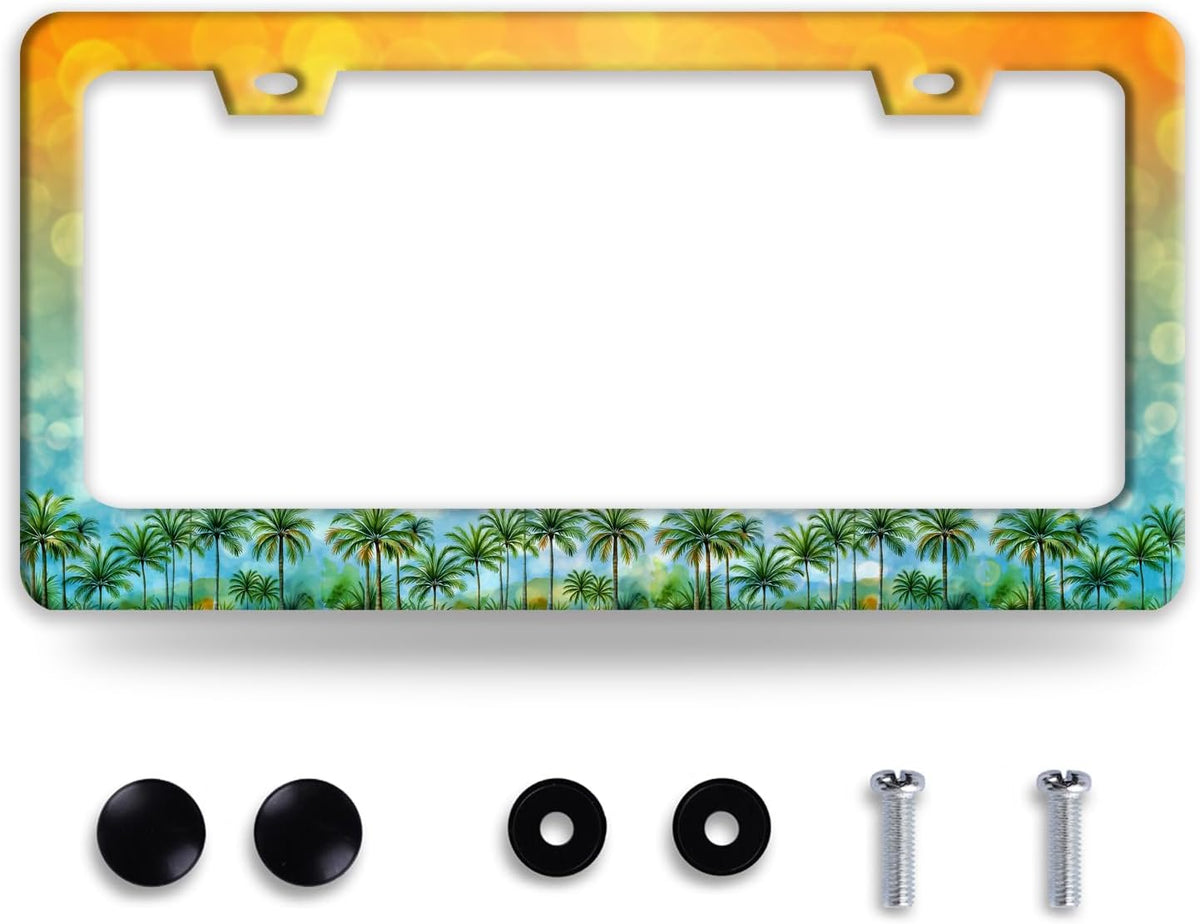 Palm Tree License Plate Frame Tropical Hawaii License Plate Frames Funny Auto Accessories Bracket Stainless Steel License Plate Holder 6x12 Inch