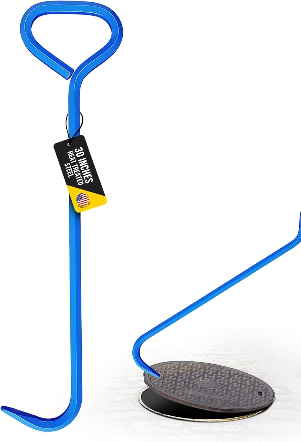 T&T Tools 30-Inch Manhole Hook - Heavy Duty Single Hook for Lifting Manhole Covers, Storm Drains, Septic Tank Risers - Rigid Hex Alloy Steel Tool for Lifting, Pulling, and Removing Covers - 1 Pack