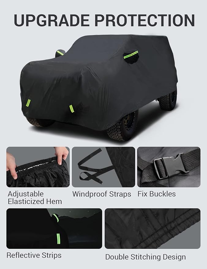 Proadsy 2025 Upgrade Car Cover Compatible with Ford Bronco 4 Door 2021-2024 2025 Windproof All Weather Waterproof Sun Rain UV Dust Snow Protection Outdoor Covers