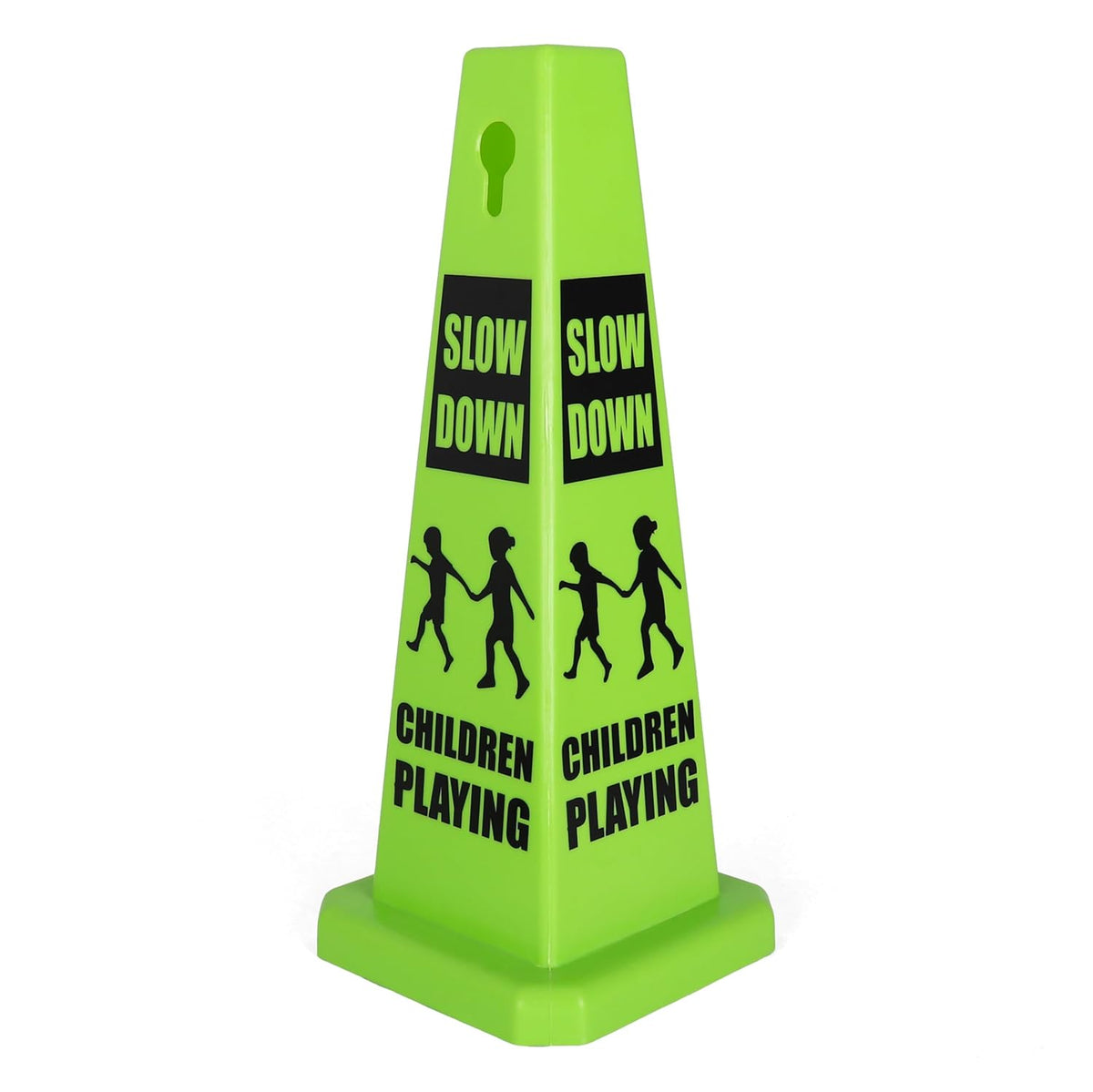 Imperial Standard Children Playing Cone - Children at Play Sign - Four-Sided Slow Down Kids Cones - Child at Play Signs - Drive Slow/Kid Alert Sign (4 Pack - Green)