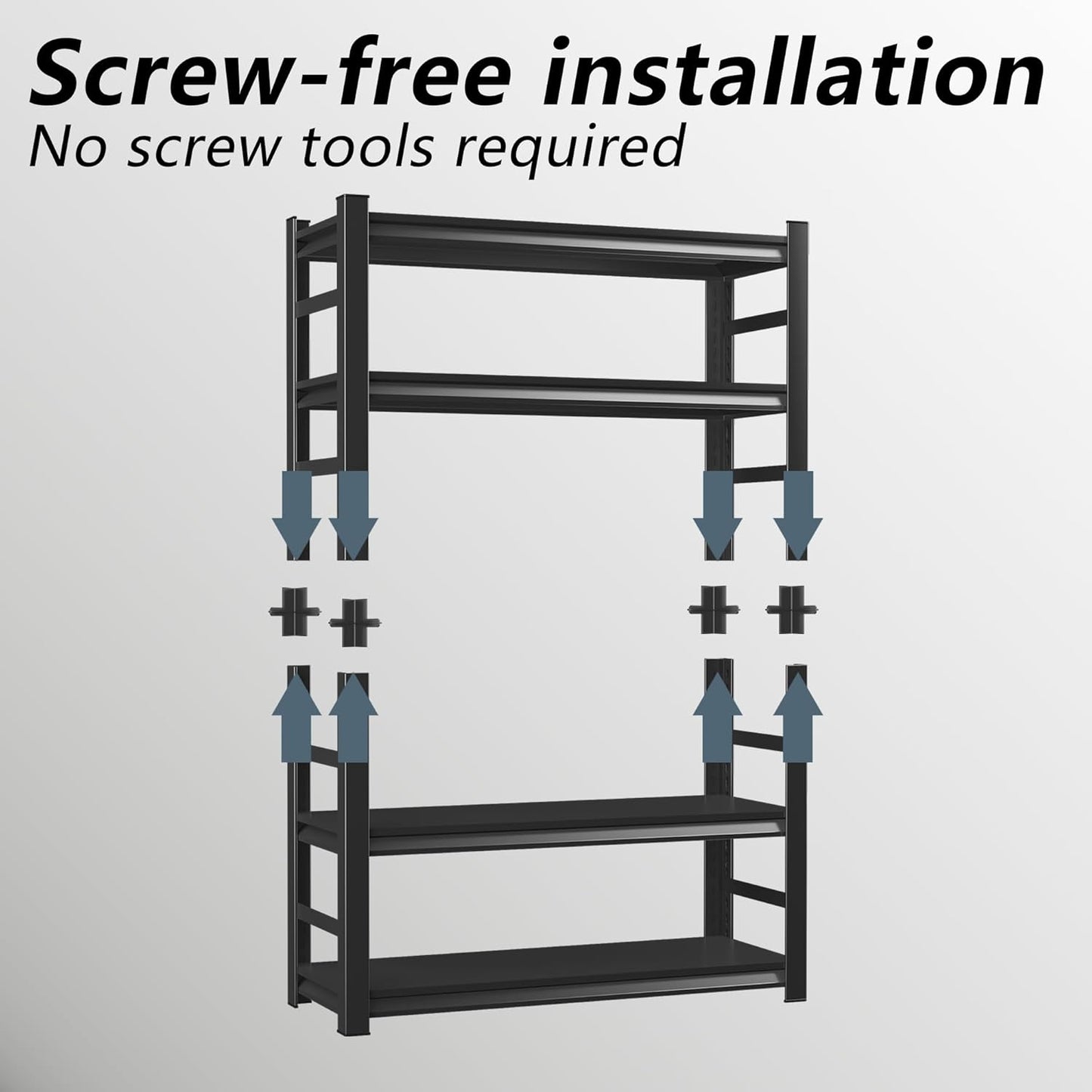 Simple Design, 500 lbs Load Capacity per Level, Free Height Adjustment Ready to Install, Basement, Garage, Warehouse Universal, Black (77.4 “H*35.4 ”W*15.7 "D)