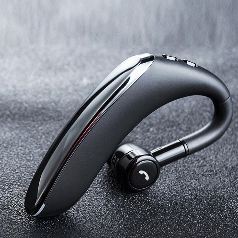 IHAO Bluetooth Earpiece Headphone Dual Noise Cancelling Mic Painless Open-Ear Handsfree Headset Stereo Sound Left/Right Changeable Earhook Earphones for Driving/Business/Gym-Single Ear F900 Black