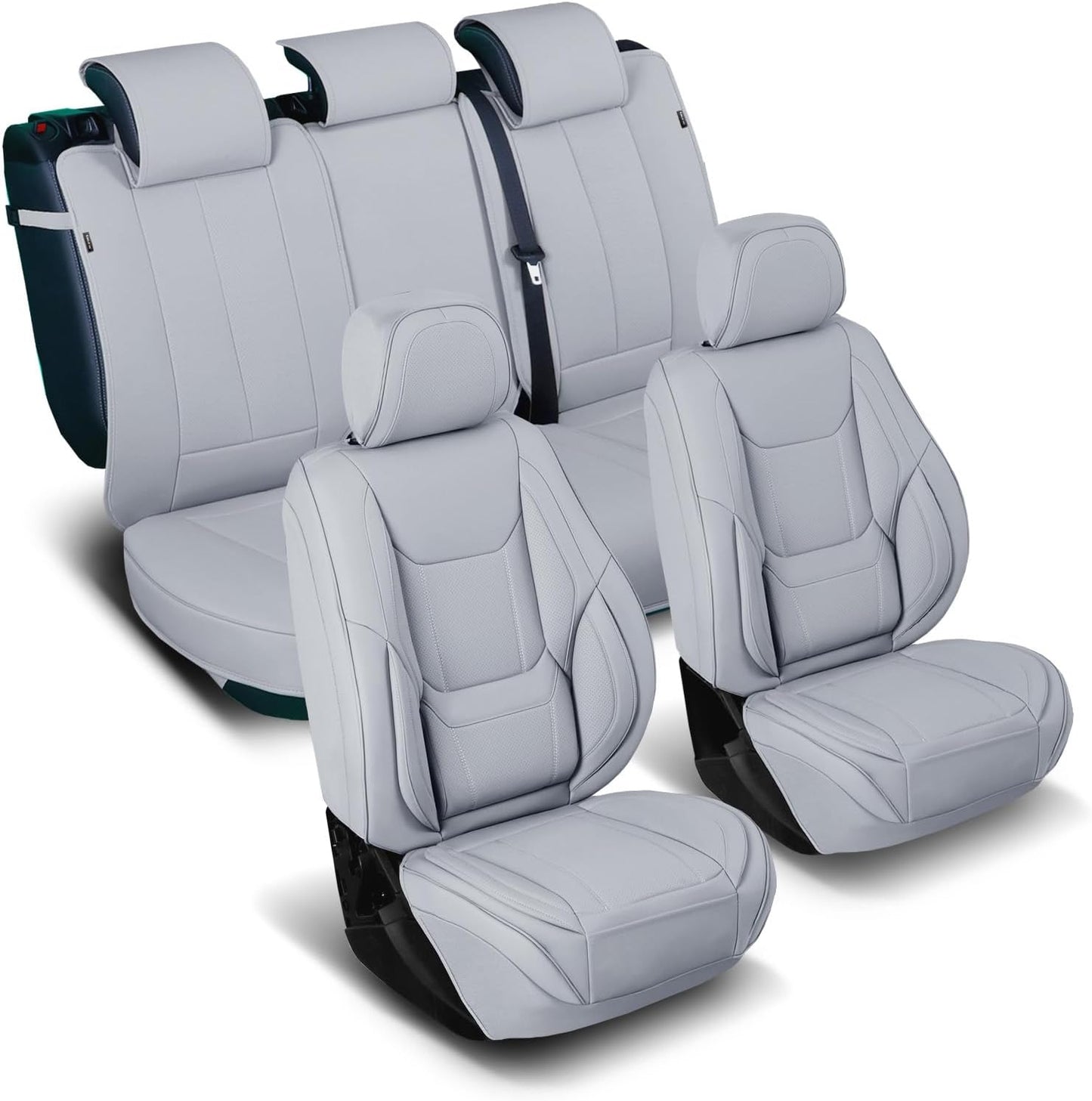 Coverland Custom Car Seat Covers Compatible with 2011-2018 RAM 1500 Quad Cab, Crew Cab - Premium Leather Non-Slip Waterproof Custom Interior Protector Full Set-Gray [See Size Chart-Size X144]