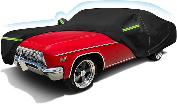 QUNSUNUS Waterproof Car Cover for Chevy Caprice 1966-1970 and 1977-1996, All Weather Outdoor Crown Victoria Cover 1992-2012 with Straps and Zipper
