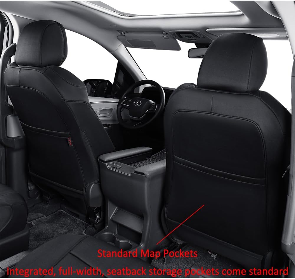 EKR Sienna Seat Covers for 2011-2020 Toyota Sienna LE,XLE, SE,XLE Premium 2nd Row 4/2/4 Split,8 Seats,Waterproof Car Seat Cover Full Set,Car Seat Protectors- Three Row,Neoprene (Black)