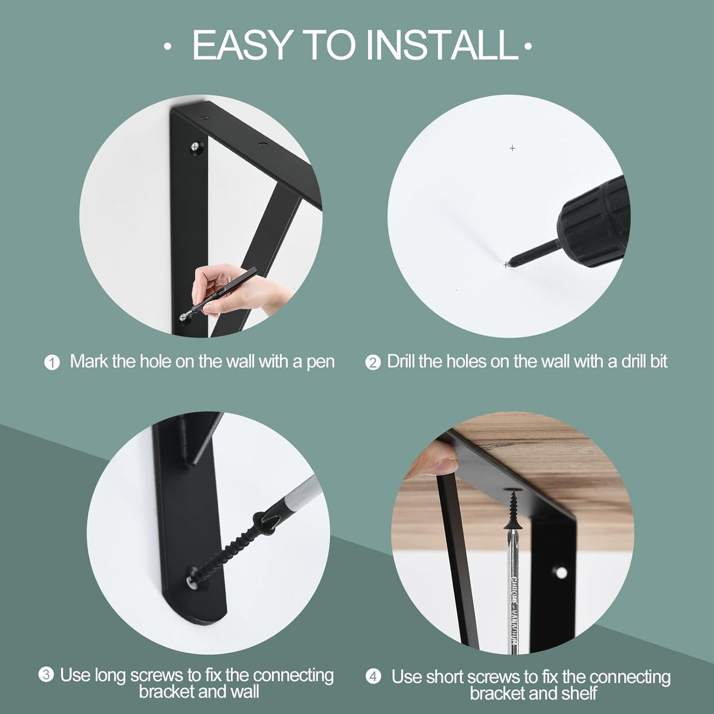 16 Pack L10 x H 8" Black Heavy Duty Shelf Brackets with Screws Metal Shelf Brackets Shelf Support Angle Brackets for Shelves L Brackets Heavy Duty Floating Shelf