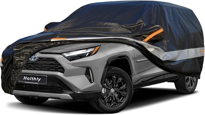10 Layers SUV Car Cover Custom Fit for Toyota RAV4 (2005-2024) Waterproof All Weather for Automobiles, Outdoor Full Cover Sun UV Rain Protection.Black