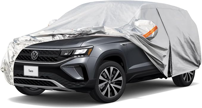 Kayme 6 Layers SUV Car Cover Custom Fit for VW Volkswagen Taos(2021-2025) Waterproof All Weather for Automobiles, Outdoor Full Cover Rain Sun UV Protection.Silver