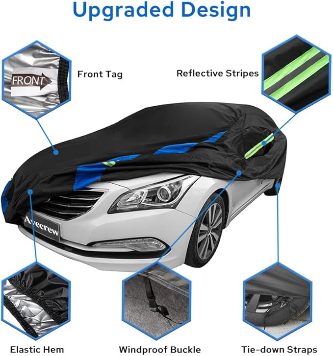 Avecrew Car Cover Waterproof All Weather for Automobiles, Outdoor Heavy Duty Full Exterior Covers for Sedans Up to 178" L