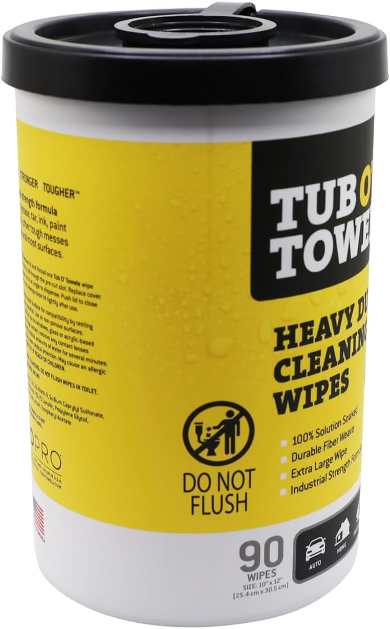 Tub O' Towels TW90 Heavy-Duty 10" x 12" Size Multi-Surface Cleaning Wipes, 90 Count Per Canister, 6 Pack