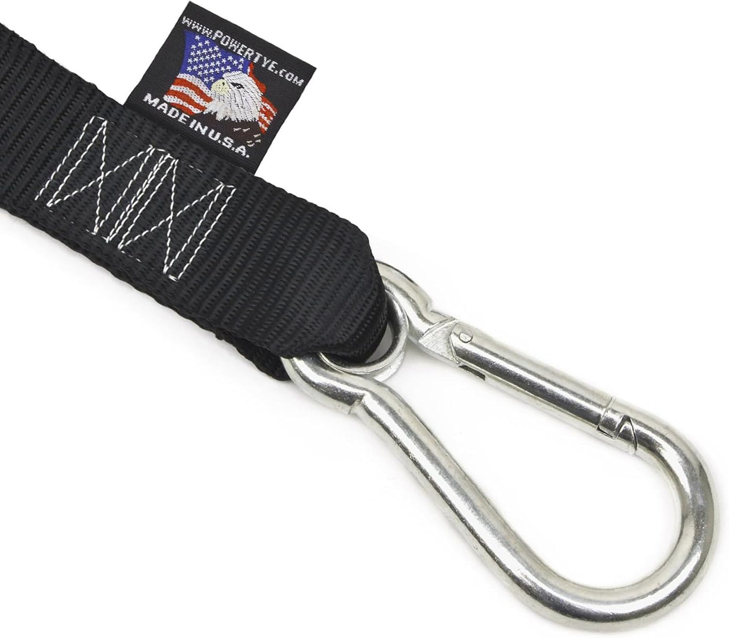 PowerTye - Made in USA - Extra Long Ratchet Tie Down Straps, Heavy Duty with Carabiner Hooks, Soft-Tye & Bag, for Motorcycle, ATV & Cargo, 1,000 lb WLL, 1.5 inch x 10ft Long, Black/Black (Pair)