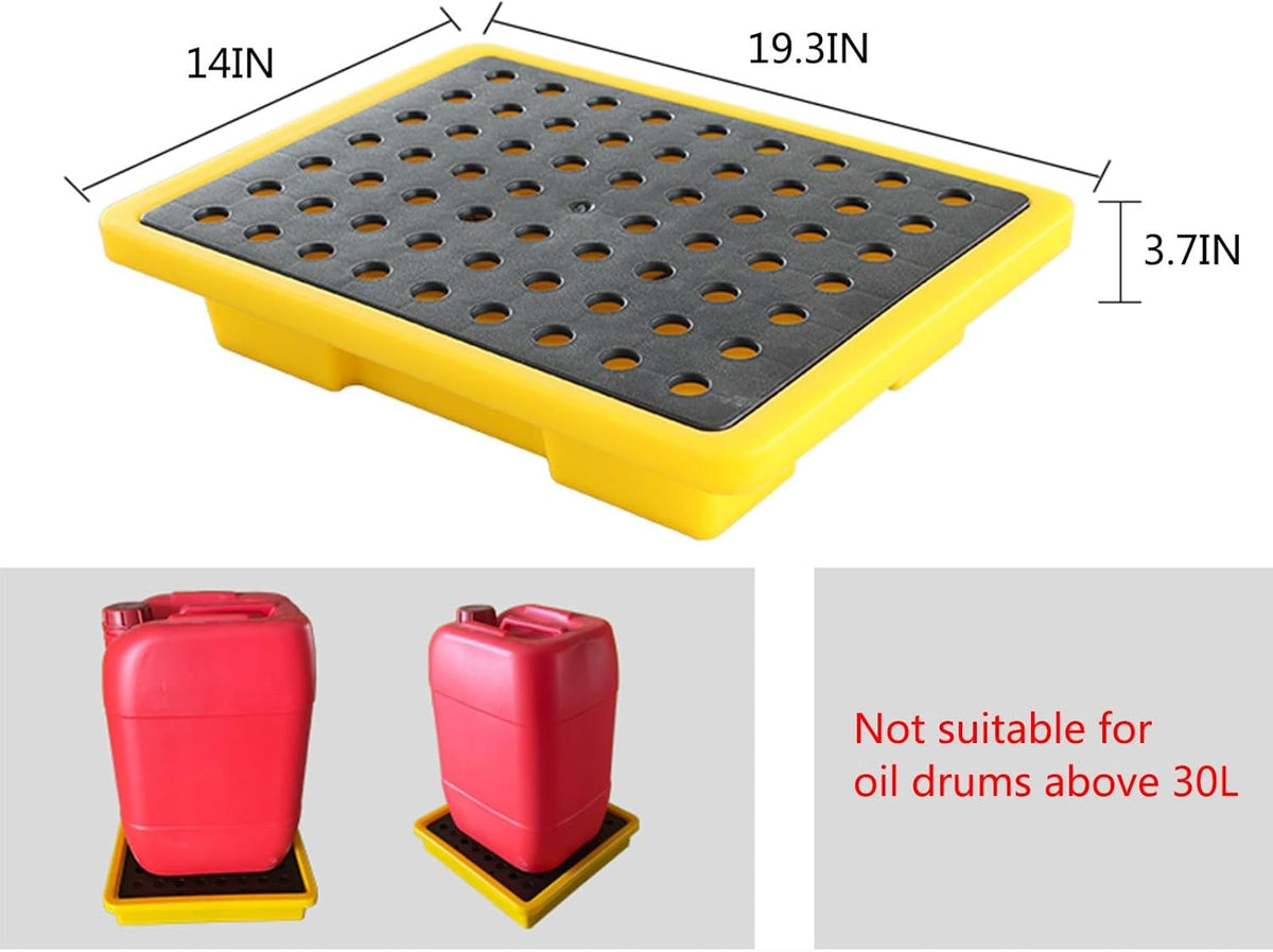 Drum Containment Spill Pallet, Industrial Nestable Oil Drums Leak-Proof Tray, Garage Storage Detachable Anti Slip Polyethylene Platform with Drain (Color : Yellow-2 Pack, Size : 19.3"x14"x3.