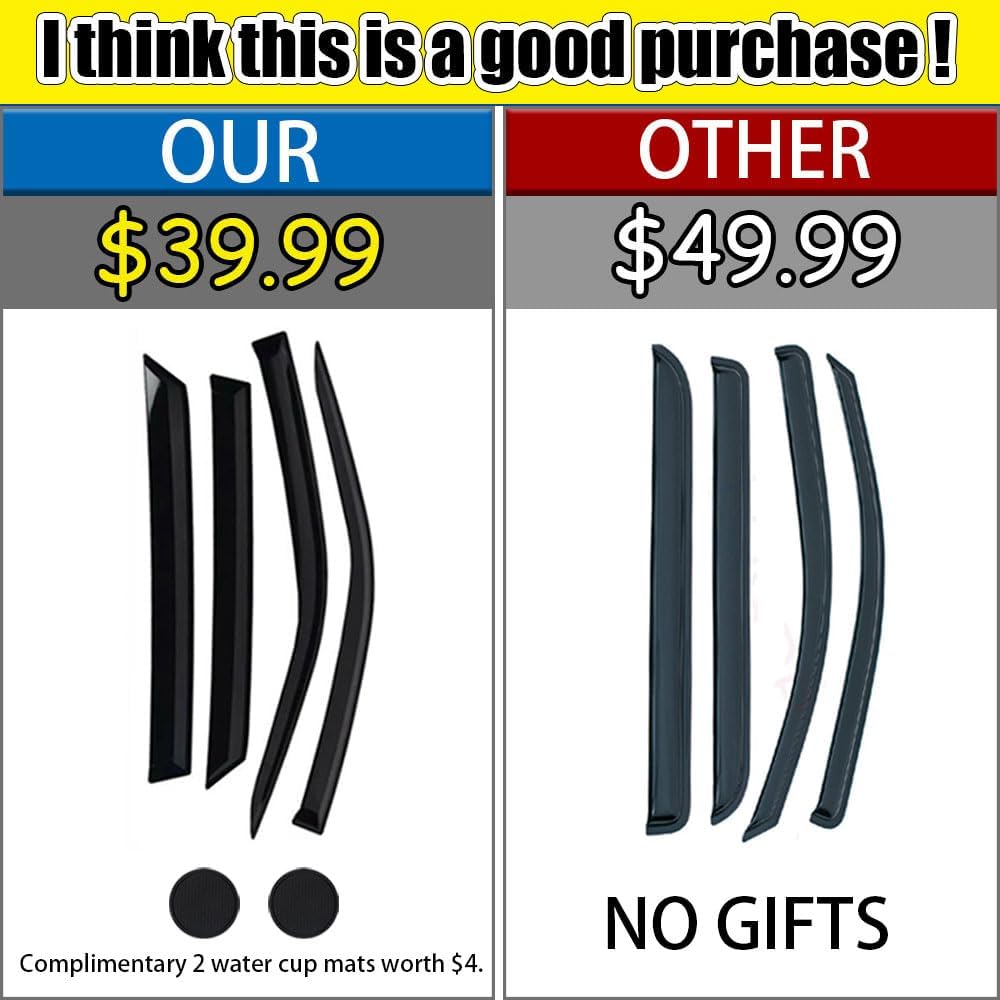 Rain Guards for Subaru Forester 2009-2013, Tape-on Side Window Deflectors, Window Visors for Subaru Cars, 4 Rain Guards & 2 Car Coasters