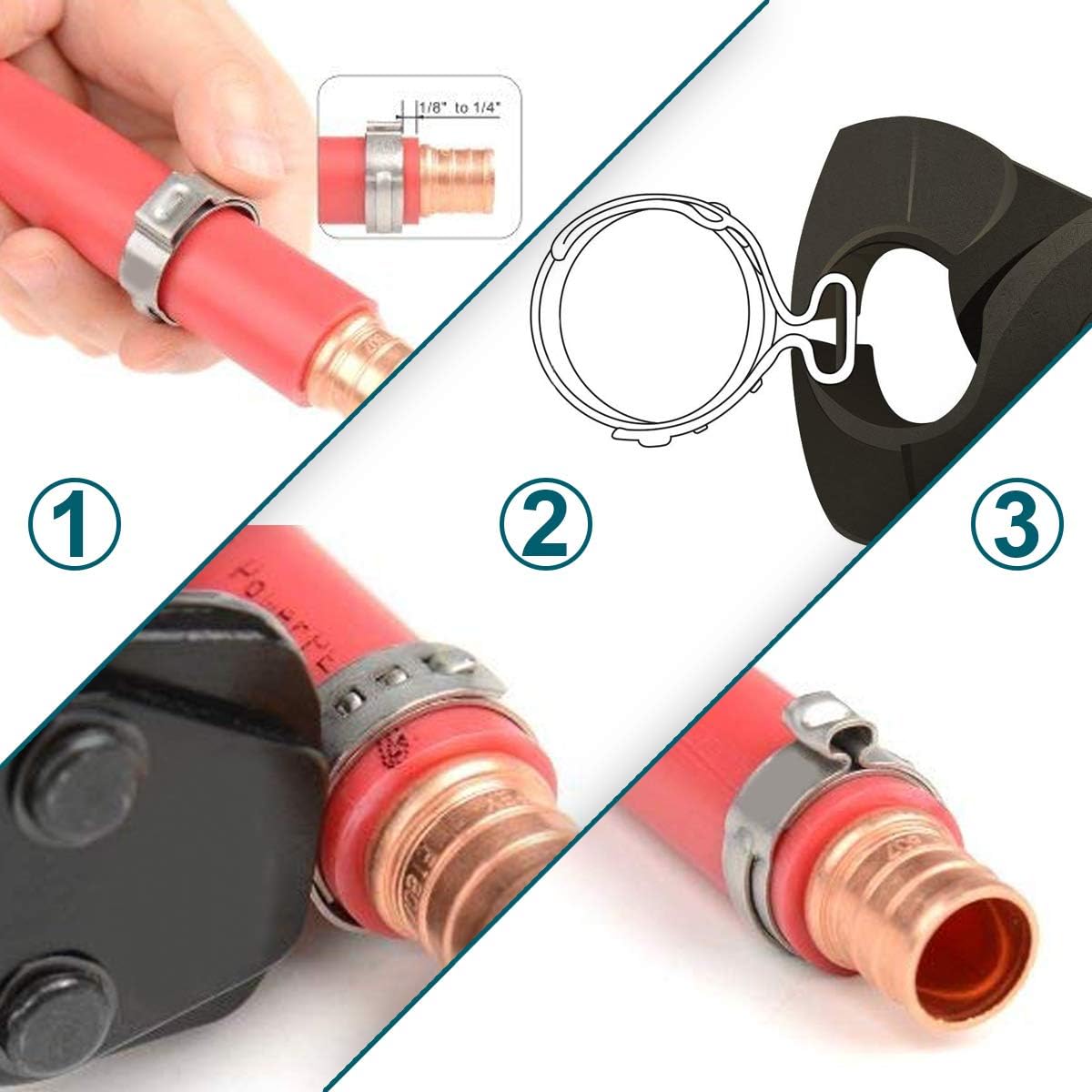LOKMAN 50 Pack 3/8 Inch PEX Cinch Clamps, Stainless Steel Cinch Crimp Rings Pinch Clamps for PEX Tubing Pipe Fitting Connections(3/8 In)