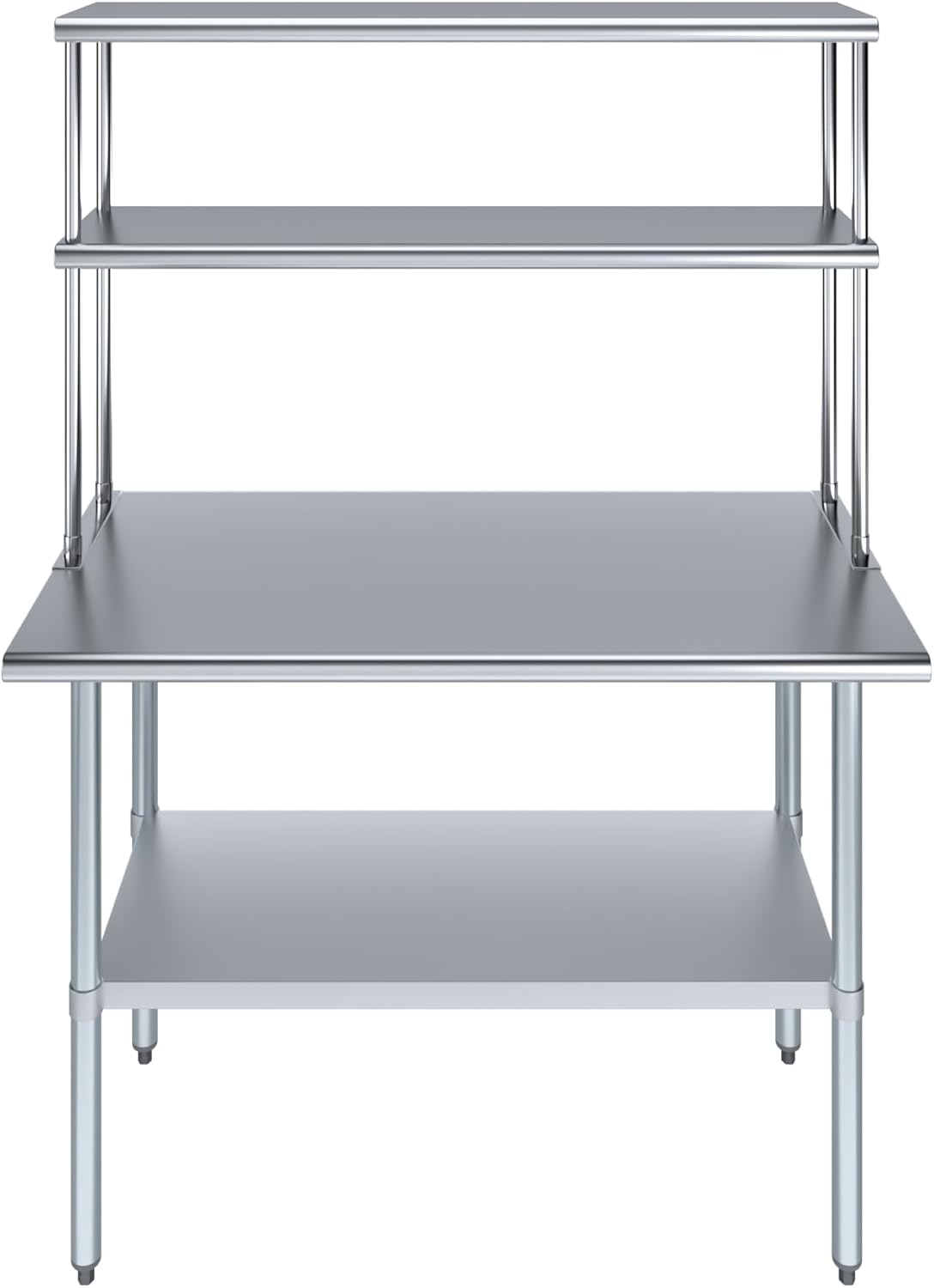 Amgood Stainless Steel Work Table Wide Double Tier Overshelf | NSF | Metal Kitchen Prep Table & Shelving Combo (24" x 48" Work Table + 12" Overshelf)