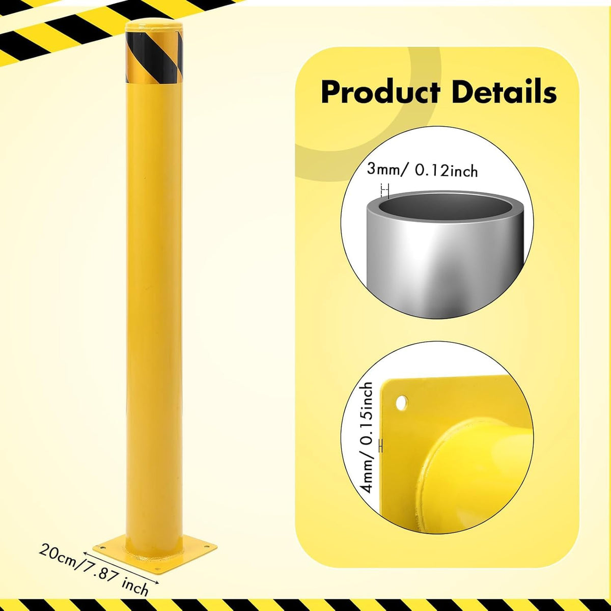 8 Pack Safety Bollard Post, 48 Inch Height 4.5 Inch Diameter Yellow Pipe Safety Steel Bollards with Anchor Bolts and Wrench, Steel Bollards for Road Warning Construction Traffic Control