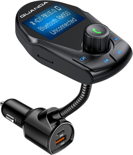 Bluetooth Transmitter Car Bluetooth Adapter, FM Transmitter Wireless Radio Adapter Kit 1.44" Display, MP3 Music Player, PD 30W Dual USB Port Charger Compatible for All Smartphones, Samsung Galaxy, LG