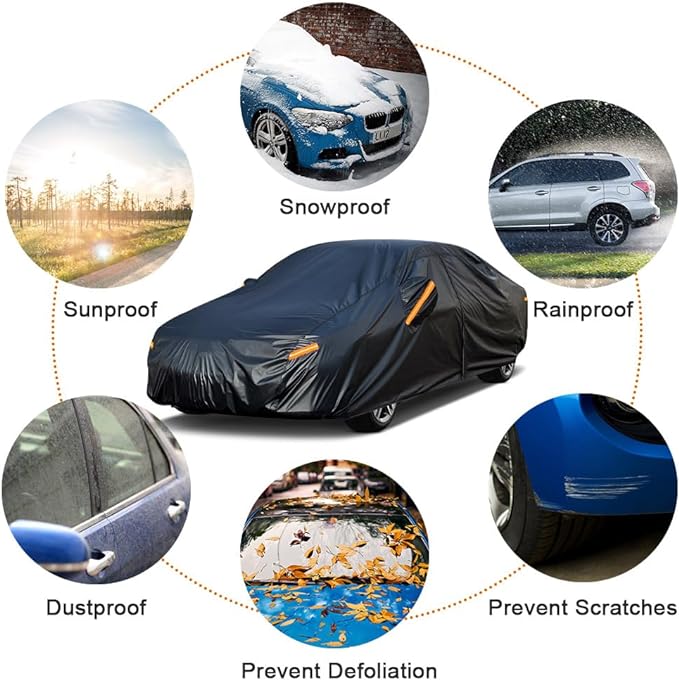 Kayme 7 Layers Car Cover Custom Fit for Honda Civic Sedan/Coupe (1991-2025) Waterproof All Weather for Automobiles, Outdoor Full Cover Rain Sun UV Protection with Zipper Cotton/Black
