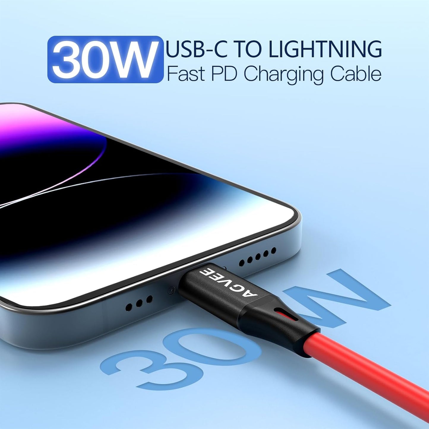 AGVEE 2 Pack 3ft Coiled Short USB-C to Lightning Charging Cable [MFI Certified] 30W PD Fast Charger Cord in Car for iPhone 14/13/12/11/XS/8/7/6/5 CarPlay, iPad, iPod, Red