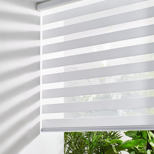 Persilux Zebra Blinds for Windows, Cordless Roller Shades for Windows Room Darkening Roller Blinds (31.5" W x 72" H, White) Light Control for Day and Night Sheer Shades for Home and Bedroom