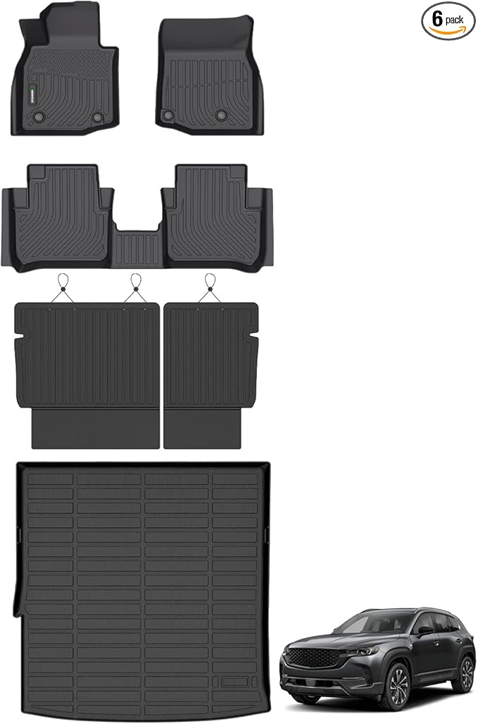 ANBINGO® Floor Mats & Seatback Cargo Liner for 2025 CX-50 Hybrid | All Weather TPE CX50 Floor Liners | 1st & 2nd Row Custom Mats Full Set | (Velcro Tape Fixed Backseat) CX50 Accessories - Black