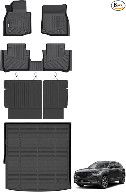 ANBINGO® Floor Mats & Seatback Cargo Liner for 2025 CX-50 Hybrid | All Weather TPE CX50 Floor Liners | 1st & 2nd Row Custom Mats Full Set | (Velcro Tape Fixed Backseat) CX50 Accessories - Black