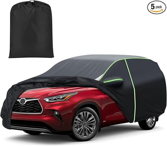 Mixsuper Liner Car Cover for Toyota Highlander 2001-2025, 7 Layers Waterproof Car Cover Accessories for Highlander with Zipper Door, Windproof Straps, Reflective Strips, Anti-UV, All Weather