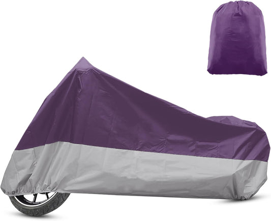 X AUTOHAUX Motorcycle Cover for Harley Davidson for Honda for Suzuki All Season Weather Waterproof Sun Motorbike Cover Fits Up to 96.46'' Motorcycles Vehicle Cover XL Purple Silver Tone