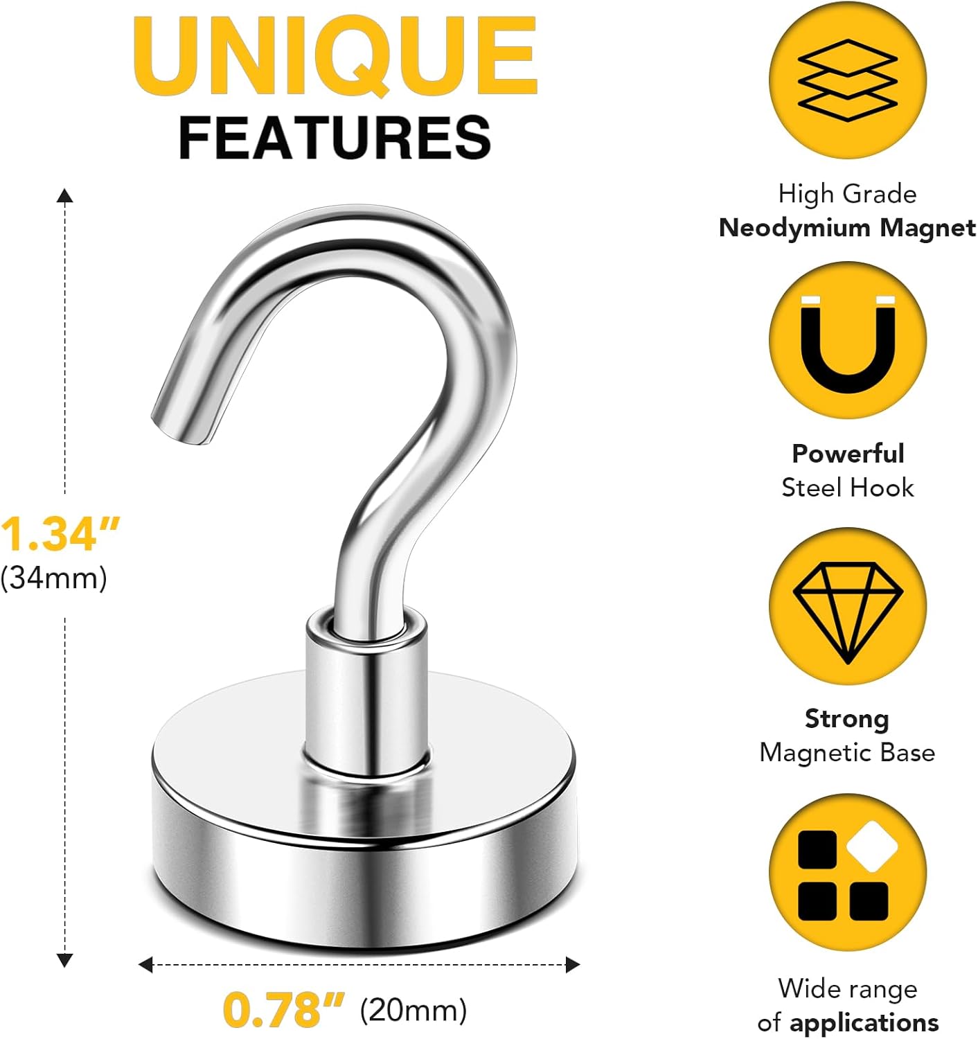 DIYMAG Magnetic Hooks, 50 LB Heavy Duty Magnet with Hook,20 Packs Strong Rare Earth Neodymium Magnets for Hanging, Magnetics Hanger for Curtain, Home, Kitchen, Workplace