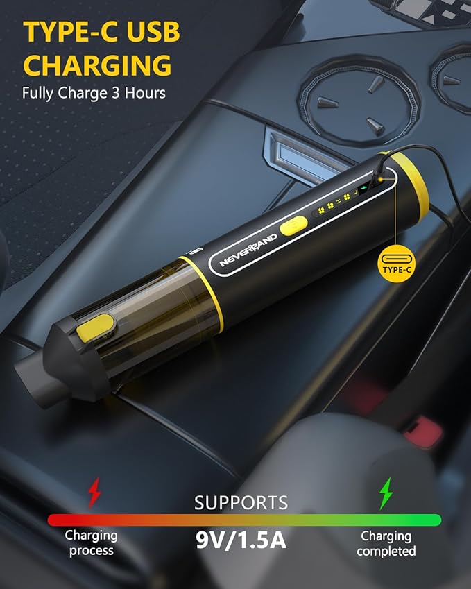 NEVERLAND Car Vacuum Portable Cordless - 20000Pa Powerful Suction Handheld Vacuum Cleaner Blowing & Inflating 4-in-1 Mini Vacuum Cleaner for Car, Office Desk, Keyboards