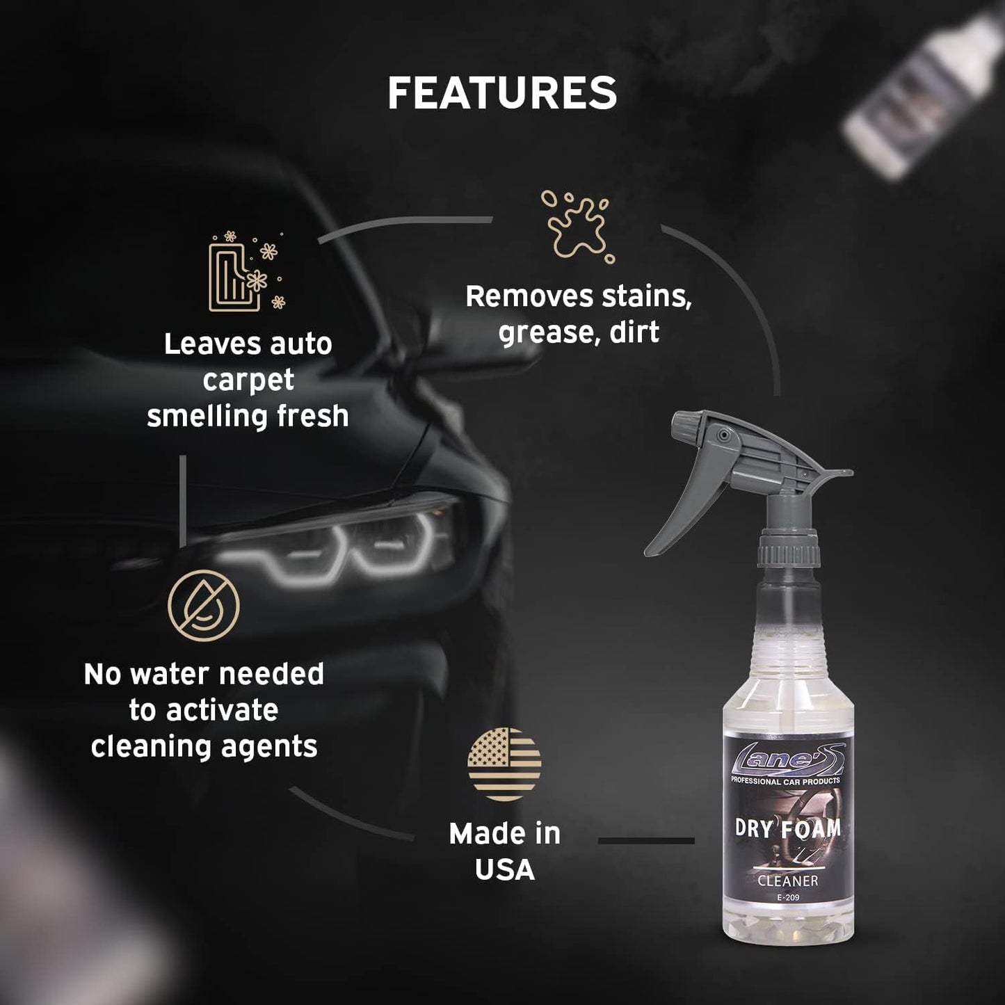 LANE'S Carpet Cleaner Spray- Carpet Cleaner Foam, Removes Odor, Fights Tough Dirt and Stains, Professional Grade Cleaning Spray E-209-16 ounces