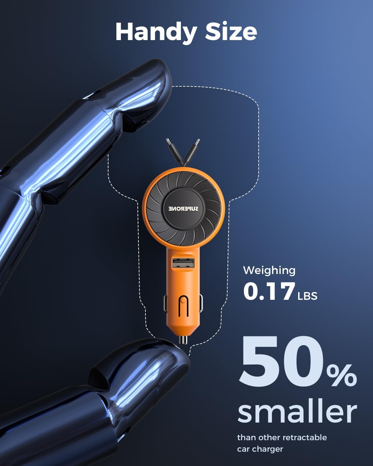 SUPERONE 3-in-1 Car Charger with Retractable Cords, USB C Charger Car Adapter Compatible with iPhone 16/15/14/13/12/11 Pro Max Samsung Android Phones