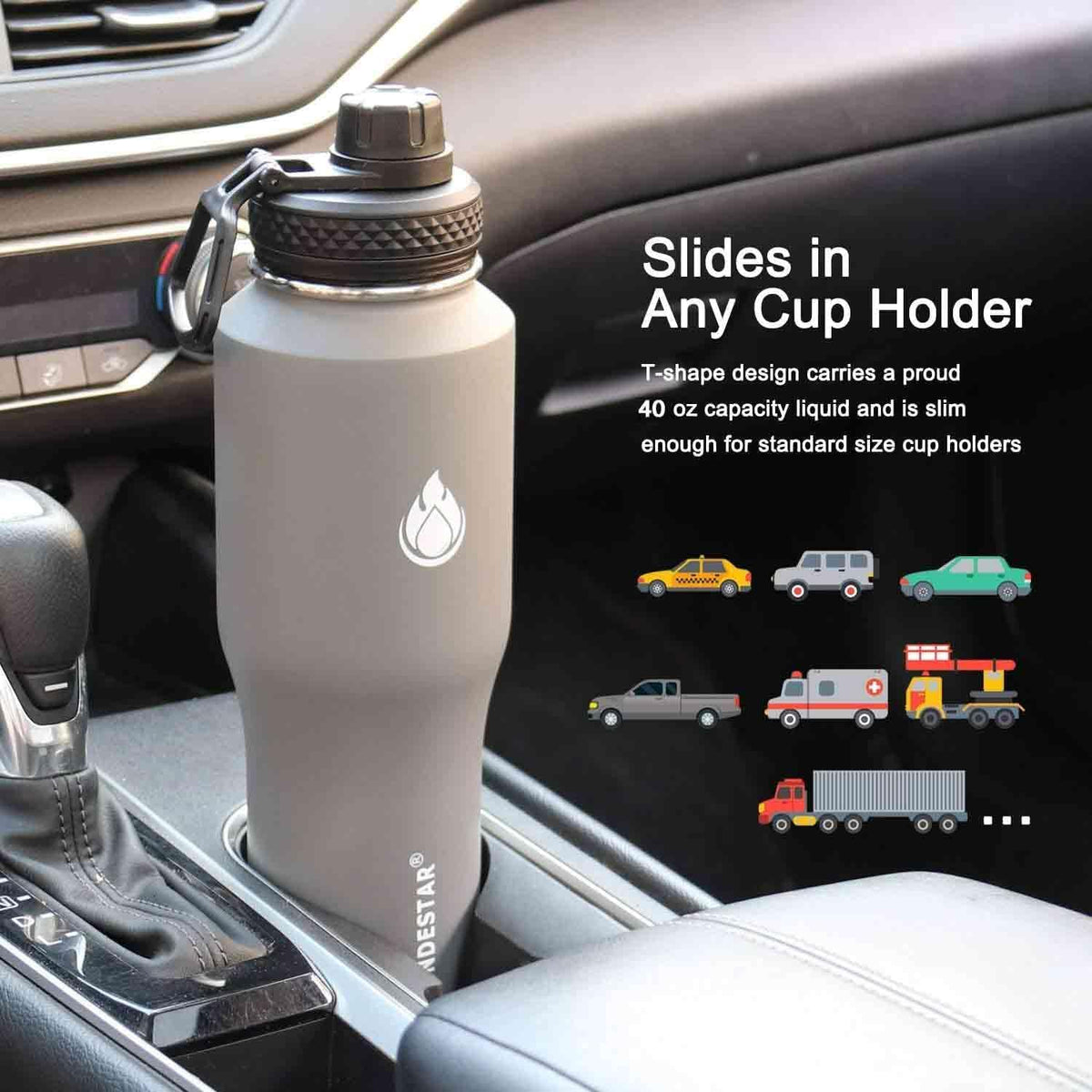 SENDESTAR 40oz Water Bottle Wide Mouth Stainless Steel Vacuum Insulated Double Wall with 2 Straw Lids Fit in Any Car Cup Holder