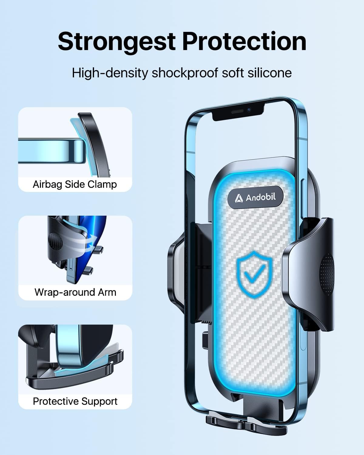 andobil Car Phone Mount [Ultra Stable & Big Phones Friendly] Cell Phone Holders for Your Car Dashboard Windshield Vent Truck, Car Phone Holder Mount for iPhone 16 15 14 13 12 Pro Max Samsung S24 S23