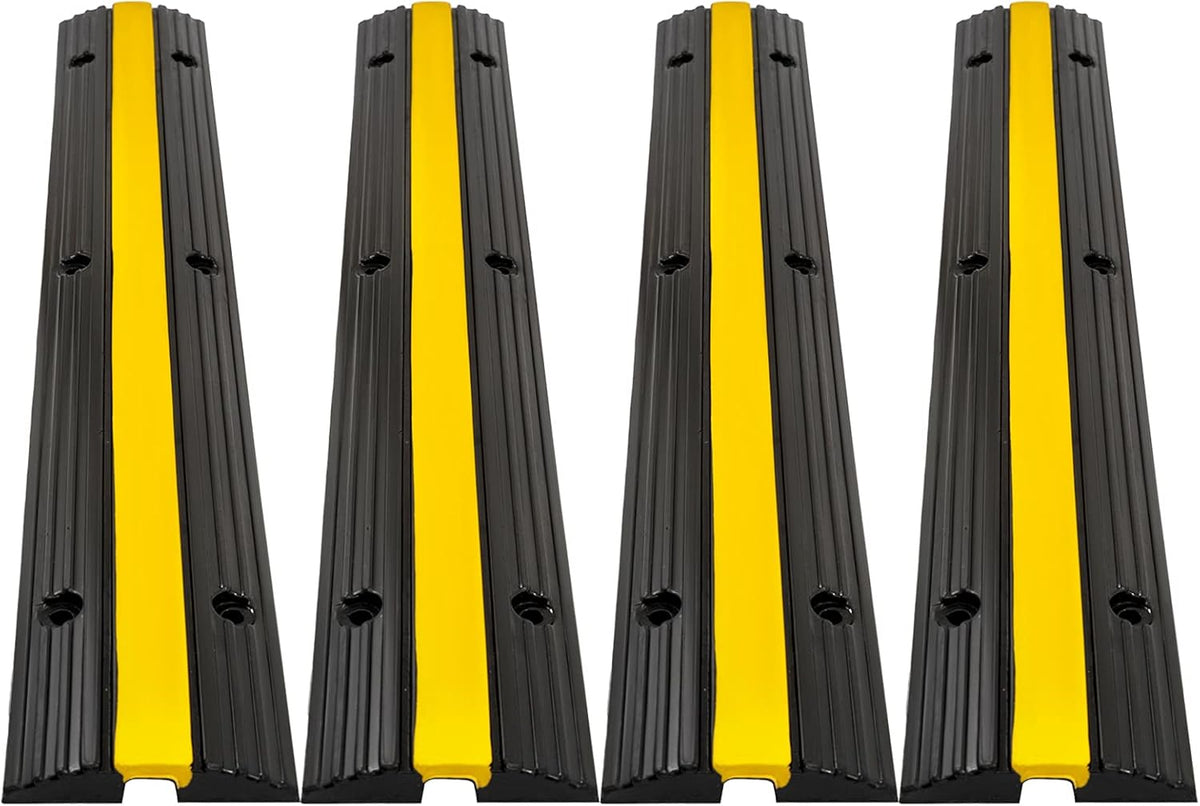 CXRCY Cable Protector Ramp 4 Pack of 1-Channel Rubber Hose Ramp, 22046Lbs Capacity Heavy Duty Speed Bumps Hose Cord Protector Ramps for Driveway&Outdoor/Wire/Hose/Pipe Hider