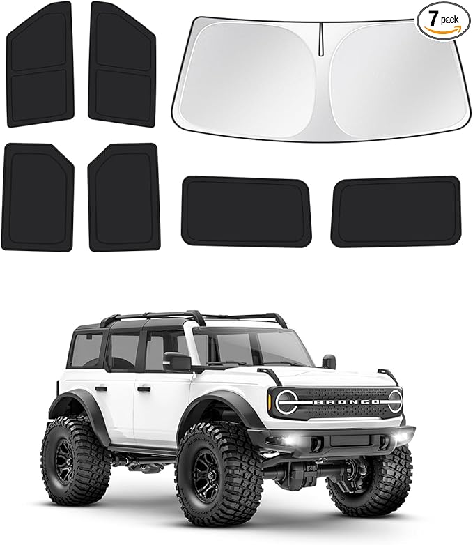 Windshield Sun Shade for 2021-2025 2026 Ford Bronco 4 Door Side Rear Window Shade Cover Sun Visor Shield Privacy Protection Keep Vehicle Cool Black 7PCS