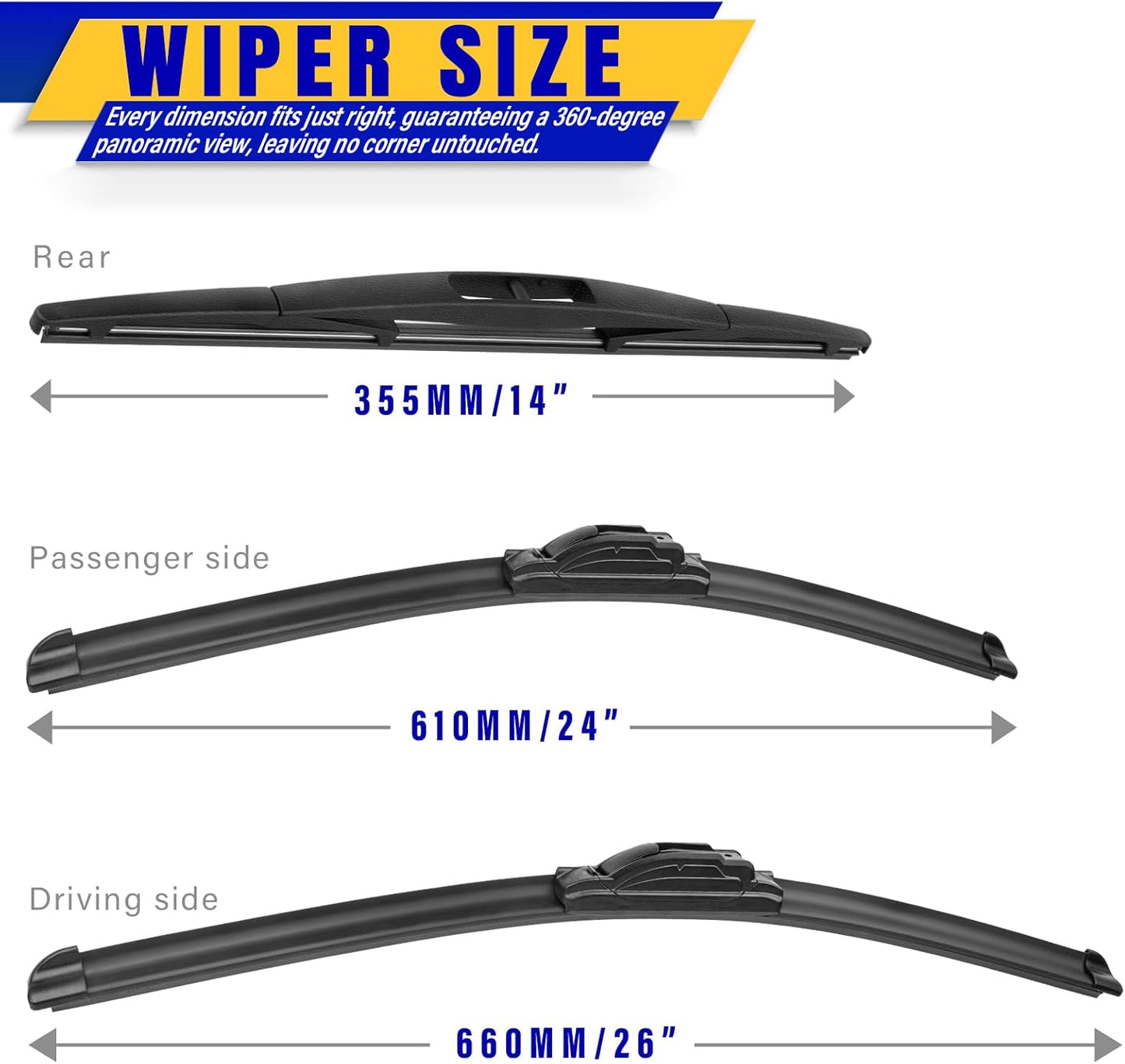 3 wipers Replacement for 2016-2021 2022 Honda Pilot, Windshield Wiper Blades Original Equipment Replacement - 26"/24"/14" (Set of 3) U/J HOOK