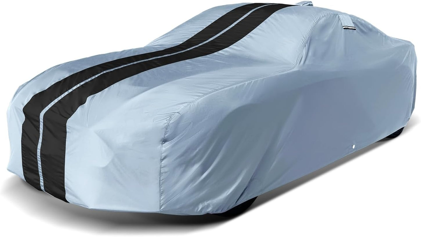 iCarCover Custom Car Cover for Pontiac Tempest 2-Door, 4-Door (1961-1963) Waterproof All-Weather Rain Snow UV Sun Protector Full Exterior Indoor Outdoor Car Cover (Stripe - Gray/Black)