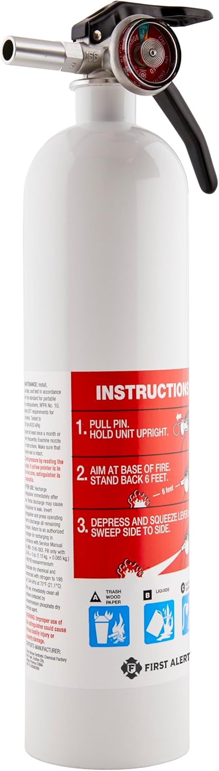 First Alert Marine1 Fire Extinguisher, UL Rated 1-A:10-B:C, White, FE1A10GR with Metal Bracket Bundle