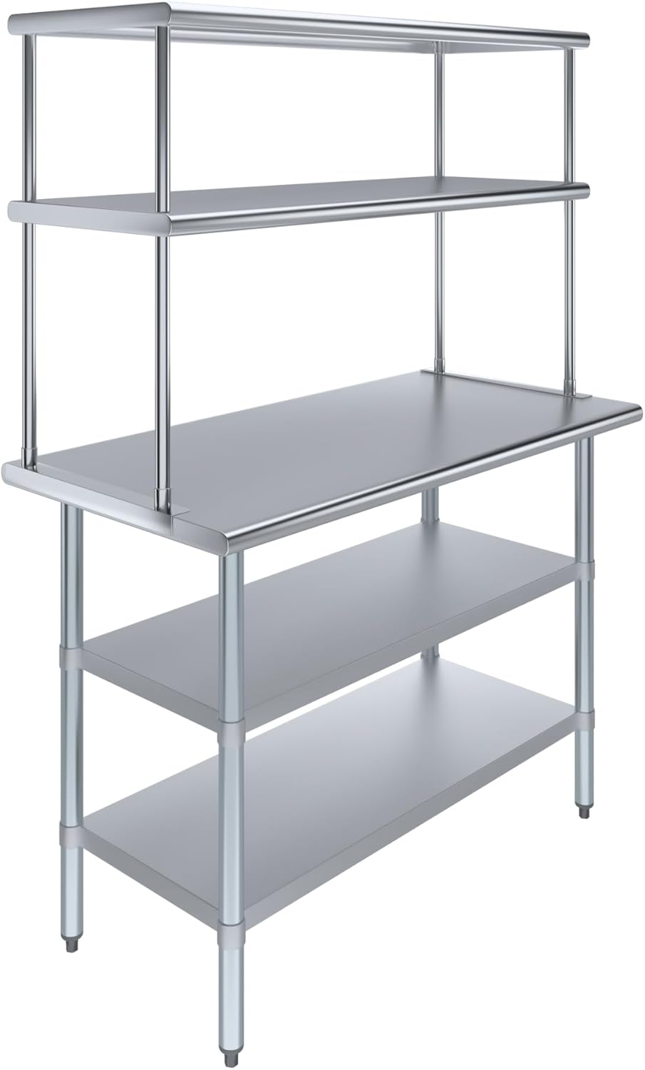 Amgood Stainless Steel Work Table with 2 Shelves | Metal Kitchen Prep Table & Shelving Combo (24" x 48" Table with 2 Shelves + 18" Overshelf)