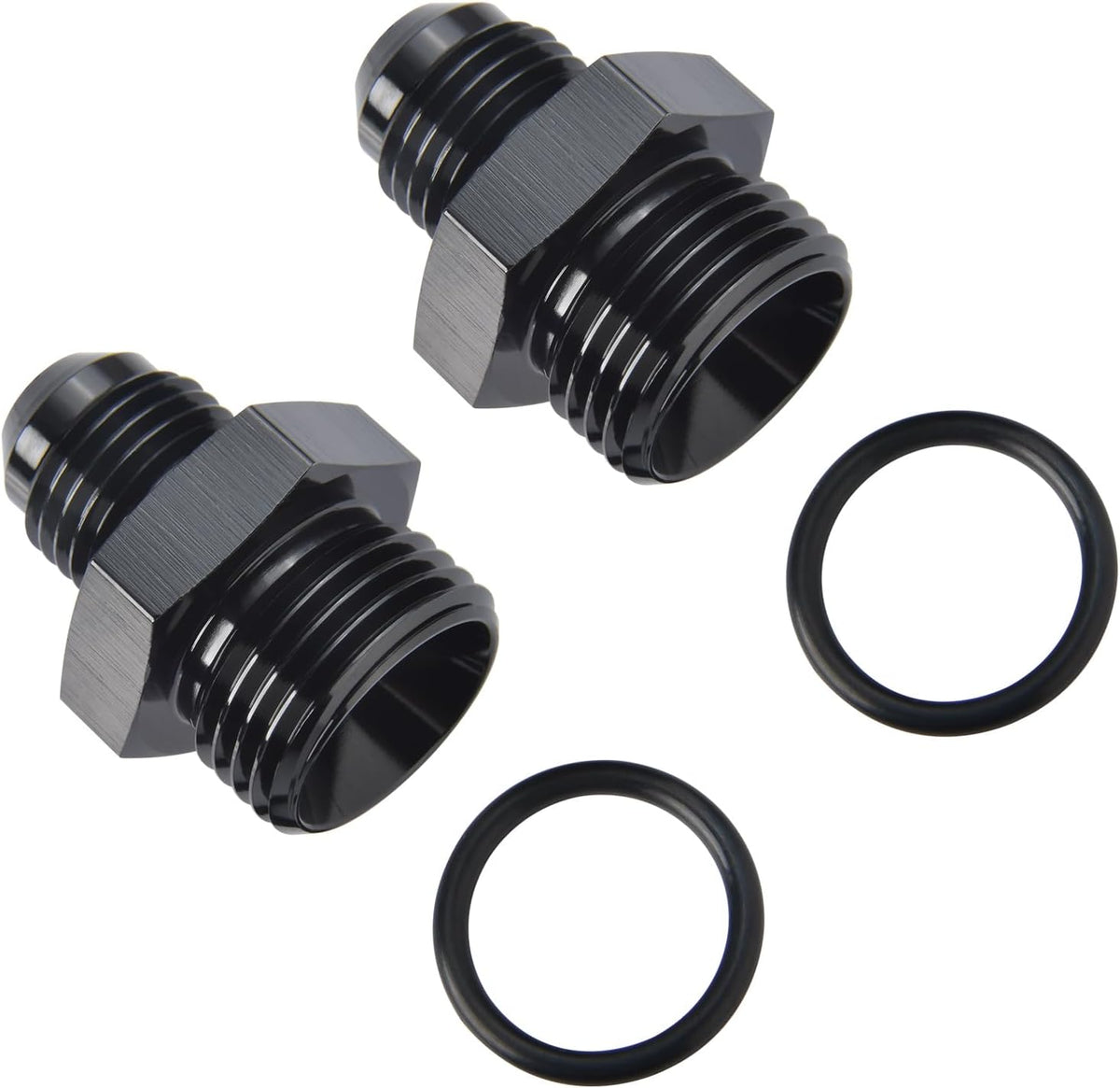 4AN Male Flare to 6AN ORB O-ring Boss Fuel Pump Rail Adapter Fitting Aluminum Black, Pack of 2
