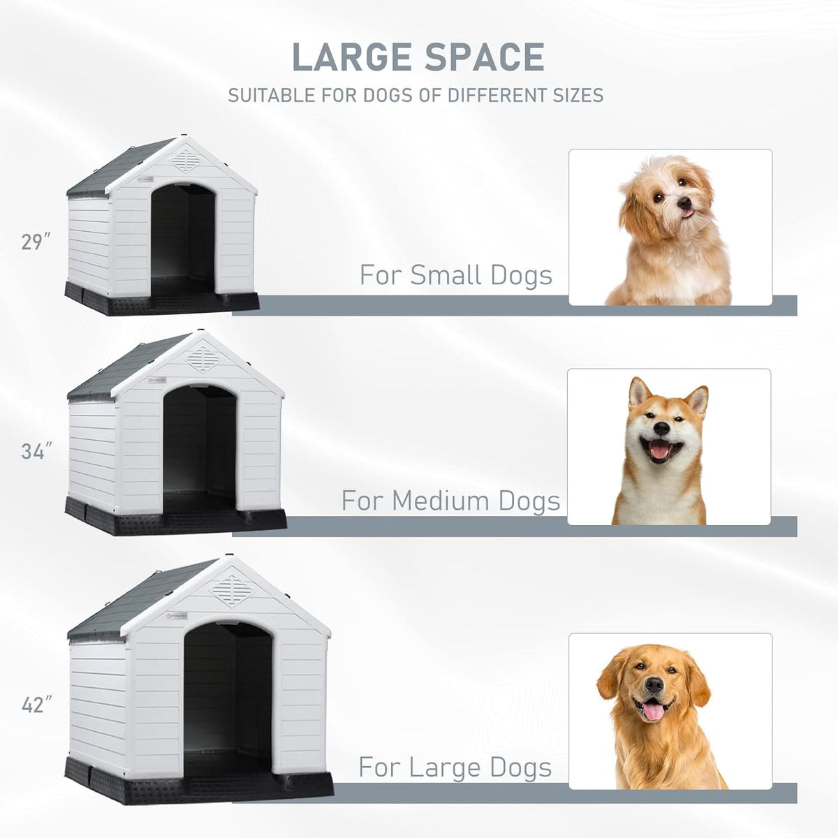 LEMBERI Durable Waterproof Plastic Dog House for Small to Large Sized Dogs, Indoor Outdoor Doghouse Insulated Puppy Shelter with Elevated Floor, Easy to Assemble (Gray, 34''L*31''W*32''H)