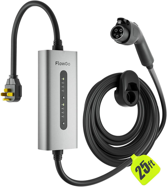 Level 2 EV Charger 40A J1772 Connector 9.6KW Electric Car Charger 240V with 14-50 Plug 25 FT Cable 15-40 Amps Adjustable Current Mobile Vehicle Charging Station for All EVs