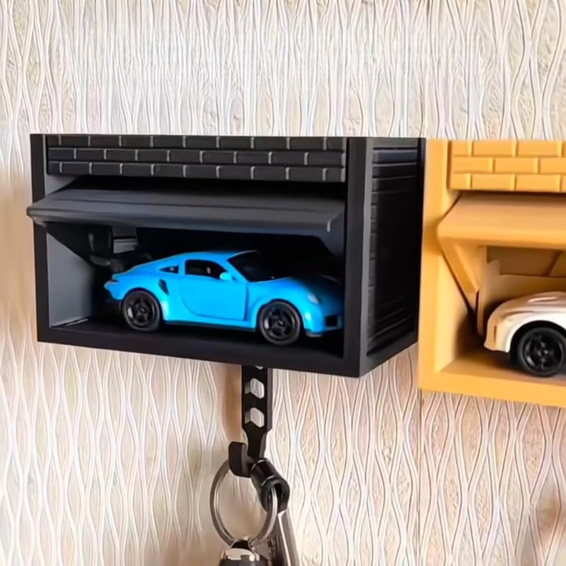 Wall-Mounted Car Display Key Holder, Decorative Garage Model Design, Multiple Colors（No Car） (Brick-Red（No Car）)