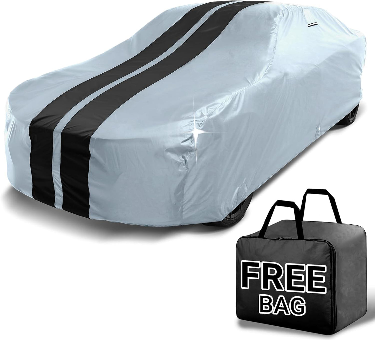 iCarCover Custom Car Cover for Chevy Chevelle 2-Door, 4-Door (1973-1977) Waterproof All Weather Rain Snow UV Sun Protector Full Exterior Indoor Outdoor Car Cover (Stripe - Gray/Black)