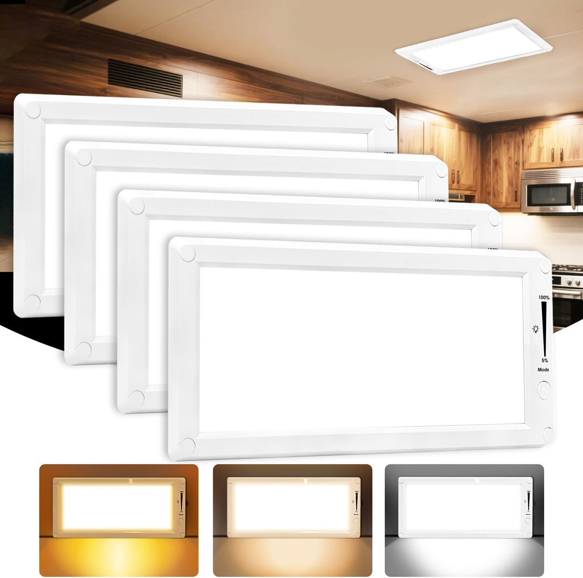 4 Pack RV Lights Interior,3 Color RV LED Super Bright Fixture,12V RV Ceiling Dome Light with ON/Off Dimmable Switch Energy Saving for RV/Camper/Car/Trailer/Boat