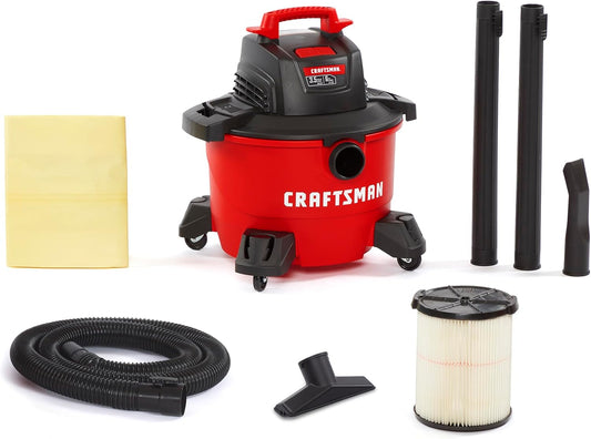 CRAFTSMAN CMXEVBE17584 6 Gallon 3.5 Peak HP Wet Dry Vac, Portable Shop Vacuum Wet and Dry with Filter, Dust Bag, Hose and Attachments for Home, Garage and Automotive Cleaning