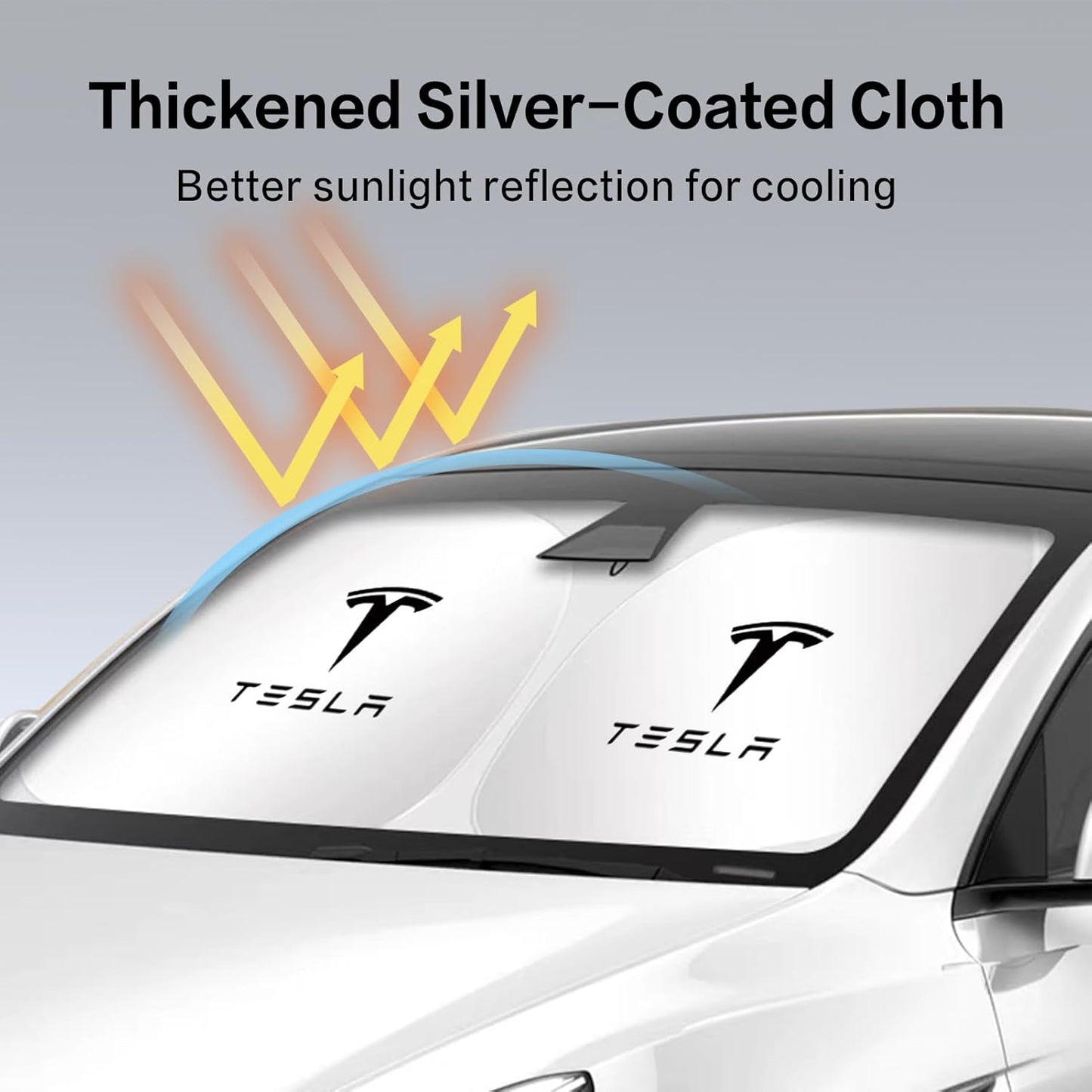 300T Sunshade for Tesla Model Y Model 3, Car Accessories 2025 for Tesla, Front Window Sunshade with Organizer Bag, Gifts for Tesla Owners (Red)