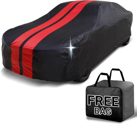 iCarCover Custom Car Cover for Chevy Stylemaster (1946-1948) Waterproof All Weather Rain Snow UV Sun Protector Full Exterior Indoor Outdoor Car Cover (Stripe - Black/Red)